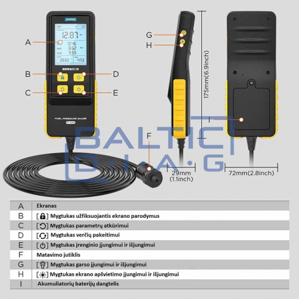Прибор измерения давления топлива Autool PT635