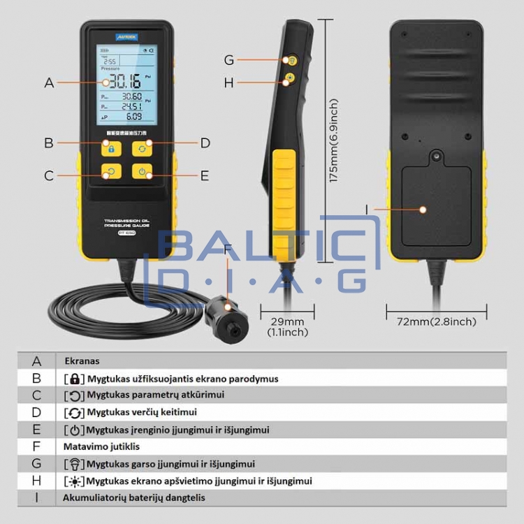 Прибор измерения давления масла в коробке передач Autool PT650
