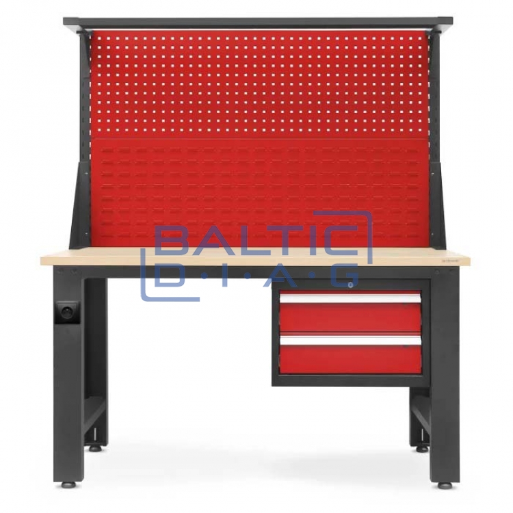 Металлический стол для мастерской с ящиками LOGAN RED