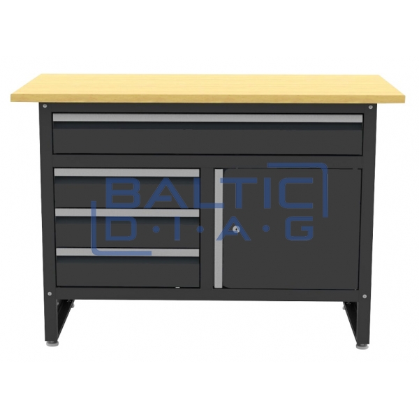 A workbench with a wooden surface