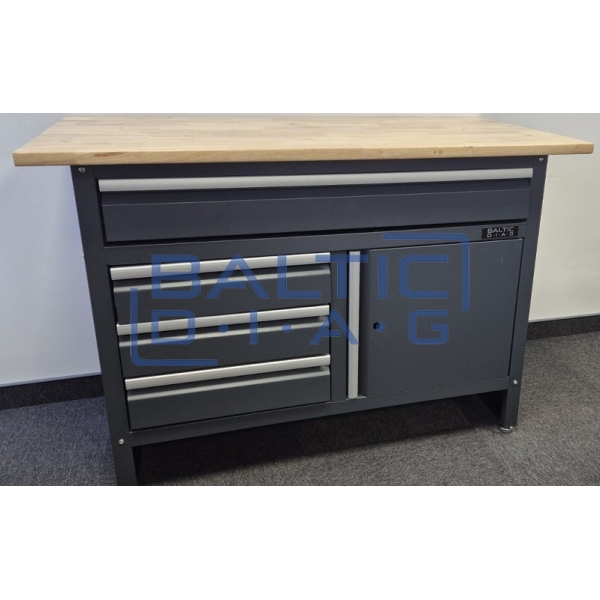 A workbench with a wooden surface
