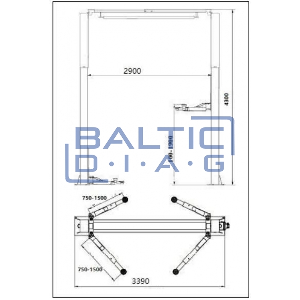 Two post lift with electromagnetic Locking and 3 + 3 stage arms, 4.5T BD-4500VEL33