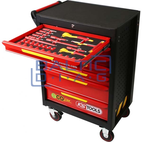 Tool trolley ECOLine with 42 insulated tools, for electric vehicles