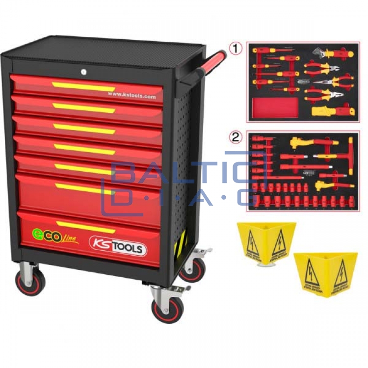 Tool trolley ECOLine with 42 insulated tools, for electric vehicles