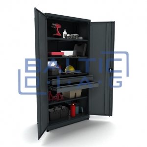 Metal work cabinet with 4 shelves and 2 drawers Valkenpower