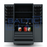 Metal work cabinet with 4 drawers, 4 shelves and boxes Valkenpower