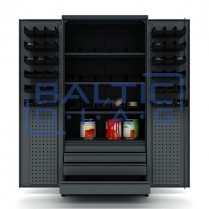 Metal work cabinet with 4 drawers, 4 shelves and boxes Valkenpower
