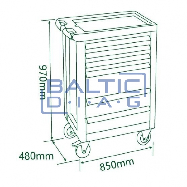 Tool trolley, 7 drawers and 330 pcs. tools