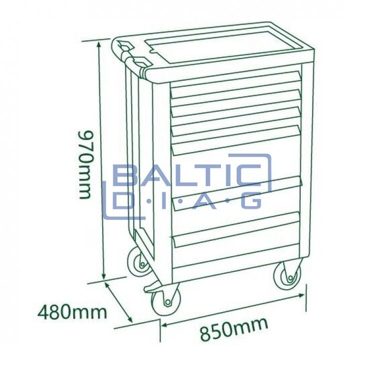 Tool trolley, 7 drawers and 330 pcs. tools