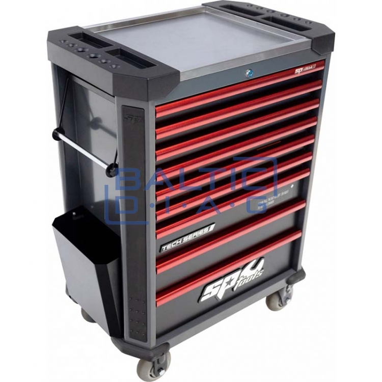 Įrankių vežimėlis su 9 stalčiais SPtools Tech series
