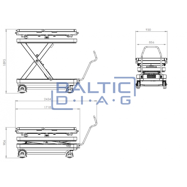 Elektrohidraulinis, mobilus žirklinis keltuvas elektromobiliams BT1200