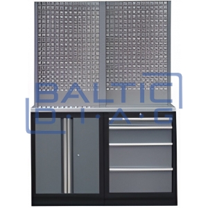 Black panel stationary workbench with two cabinets