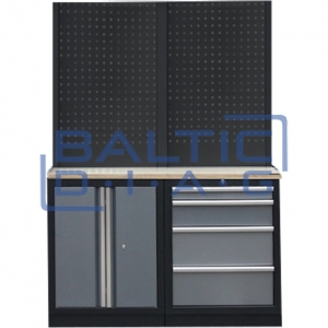 Black panel stationary workbench with two cabinets