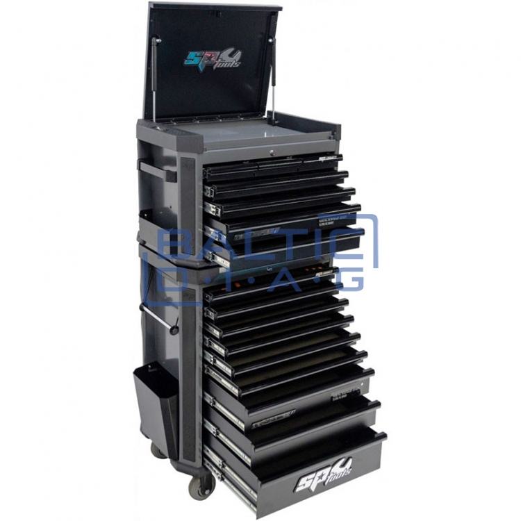 Įrankių vežimėlis su viršutine dėže ir 16 stalčių, SPtools Tech series