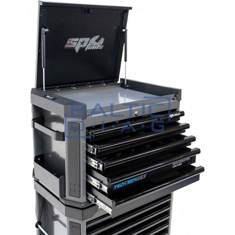 Įrankių vežimėlis su viršutine dėže ir 16 stalčių, SPtools Tech series