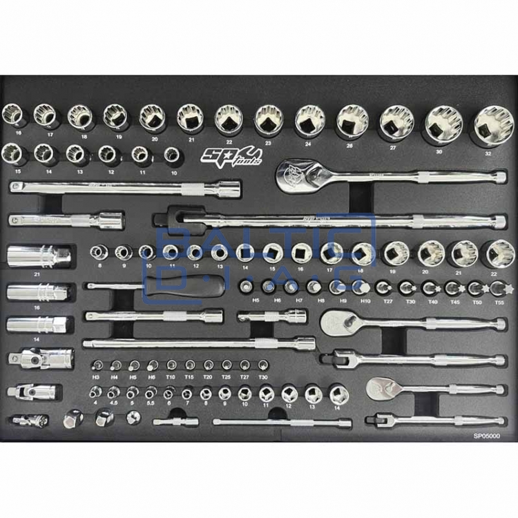 Įrankių vežimėlis su 233 vnt. įrankių 7 stalčiuose SP Tools Custom Series