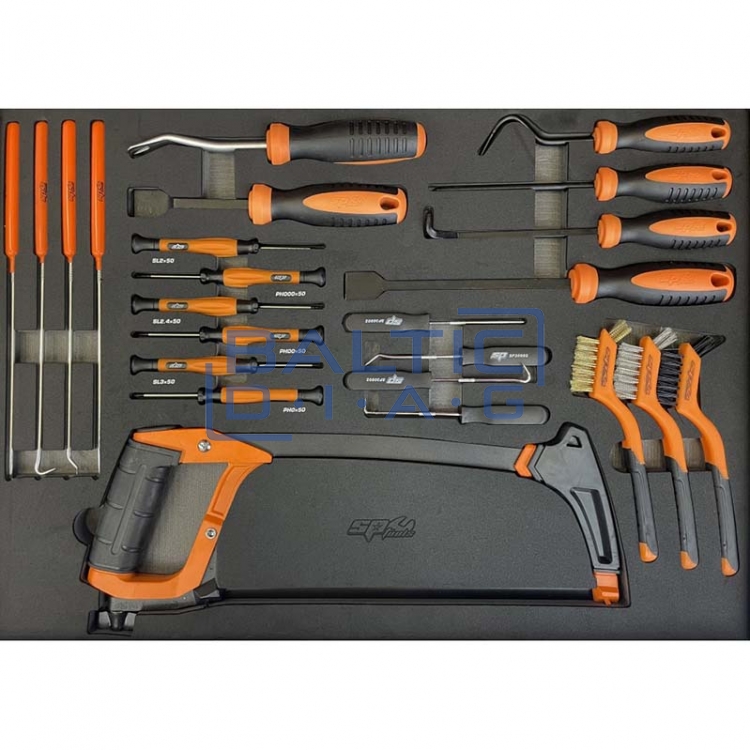 Įrankių vežimėlis su 233 vnt. įrankių 7 stalčiuose SP Tools Custom Series