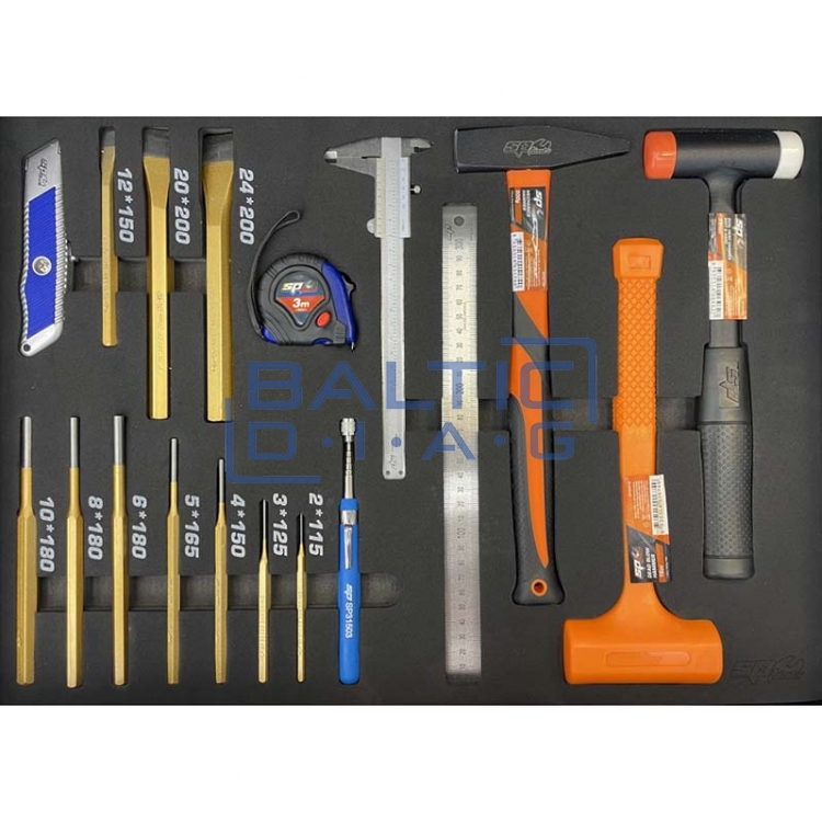 Įrankių vežimėlis su 14 stalčių ir 425 vnt. įrankiais SP Tools Custom Series