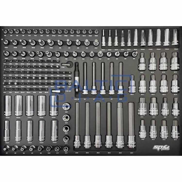 Įrankių vežimėlis su 14 stalčių ir 425 vnt. įrankiais SP Tools Custom Series