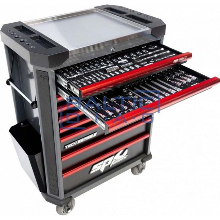 Įrankių vežimėlis su 9 stalčiais ir 381 vnt. įrankiais SP Tools Tech Series