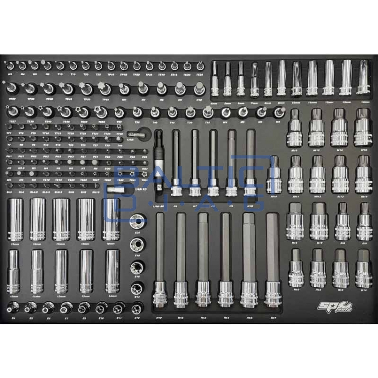 Įrankių vežimėlis su 9 stalčiais ir 381 vnt. įrankiais SP Tools Tech Series