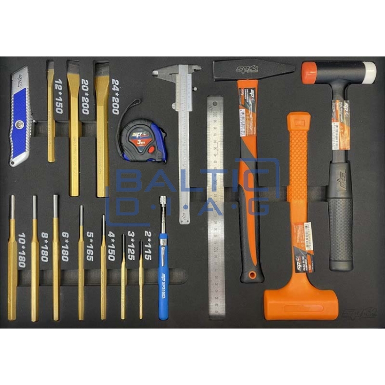 Įrankių vežimėlis su 9 stalčiais ir 381 vnt. įrankiais SP Tools Tech Series