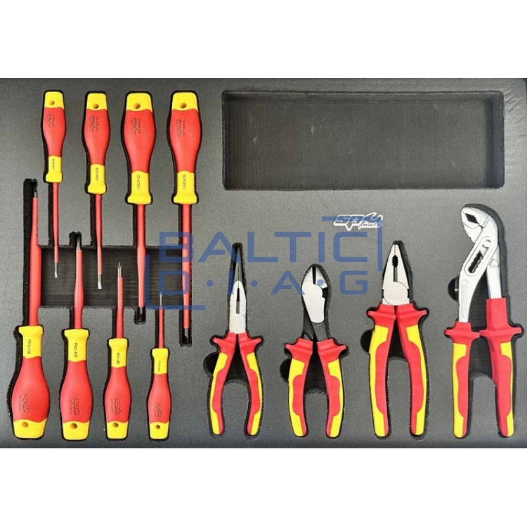 Tool trolley for electric vehicle servicing with 9 drawers, 199 tools, and laptop stand SP Tools Tech Series