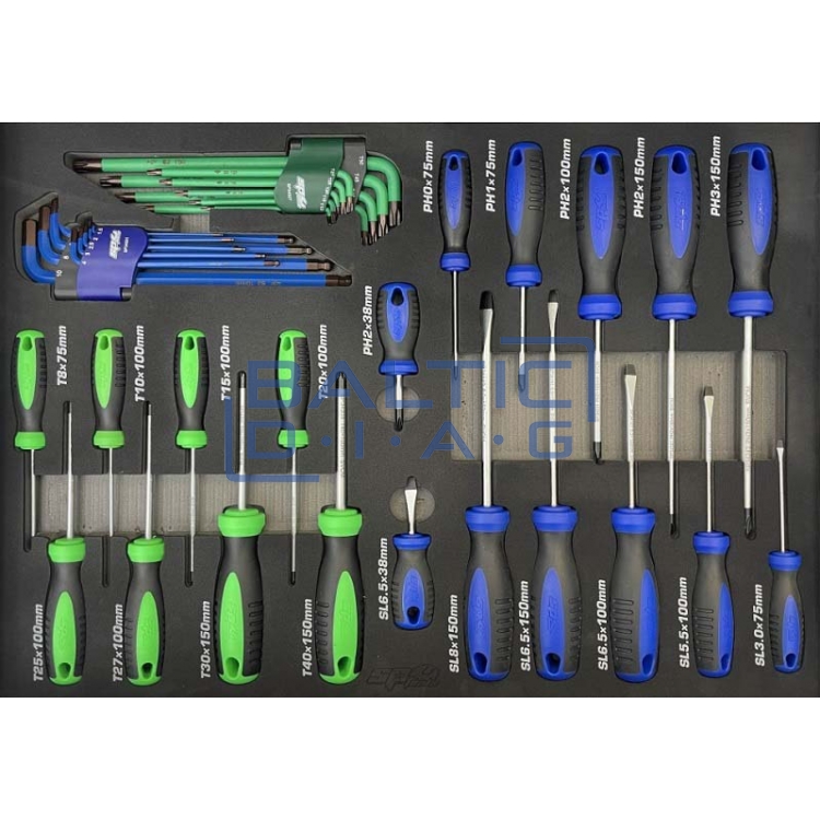 Įrankių vežimėlis su 13 stalčių ir 411 vnt. įrankiais SP Tools Tech Series
