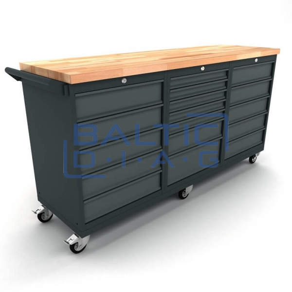 Mobile workbench with 2x 5-drawer and 1x 7-drawer cabinets
