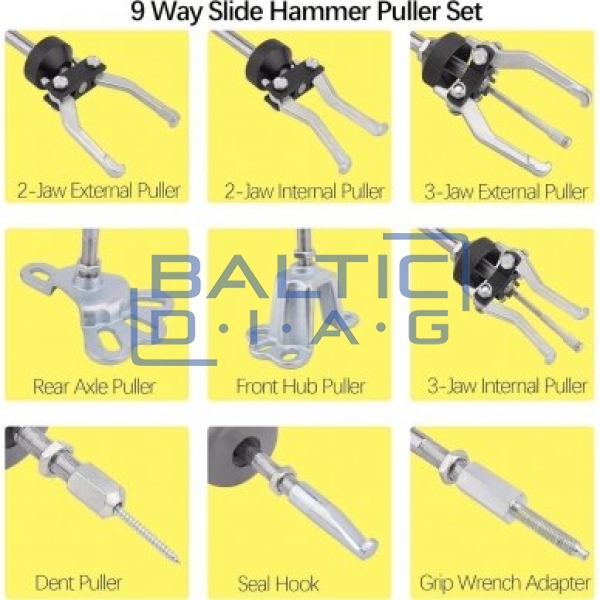Slide Hammer with Accessories, 9 pcs, 2.5 kg