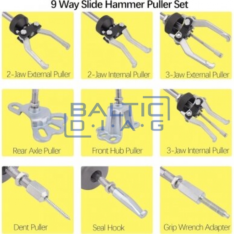 Slide Hammer with Accessories, 9 pcs, 2.5 kg