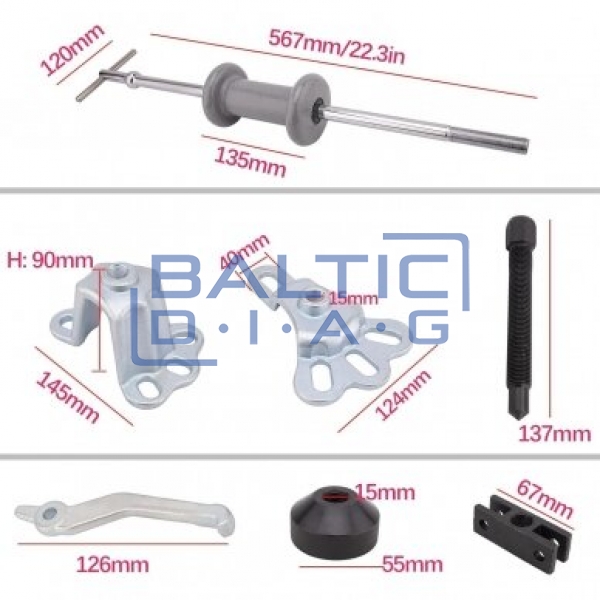 Slide Hammer with Accessories, 9 pcs, 2.5 kg