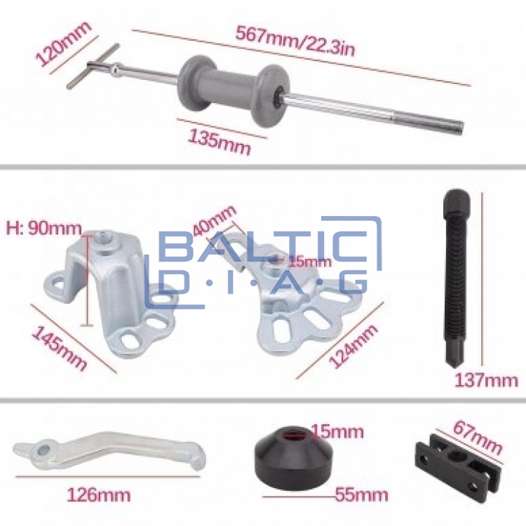 Slide Hammer with Accessories, 9 pcs, 2.5 kg
