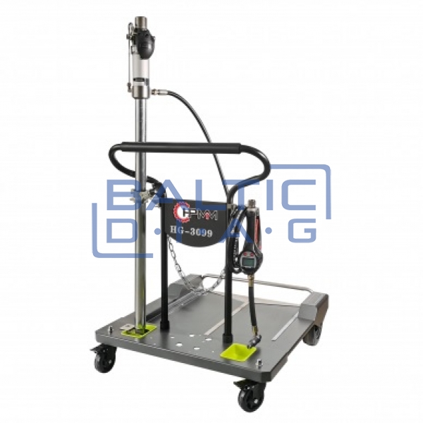 Oil pump for liquid oil with wheels for barrels from 180 to 200 L