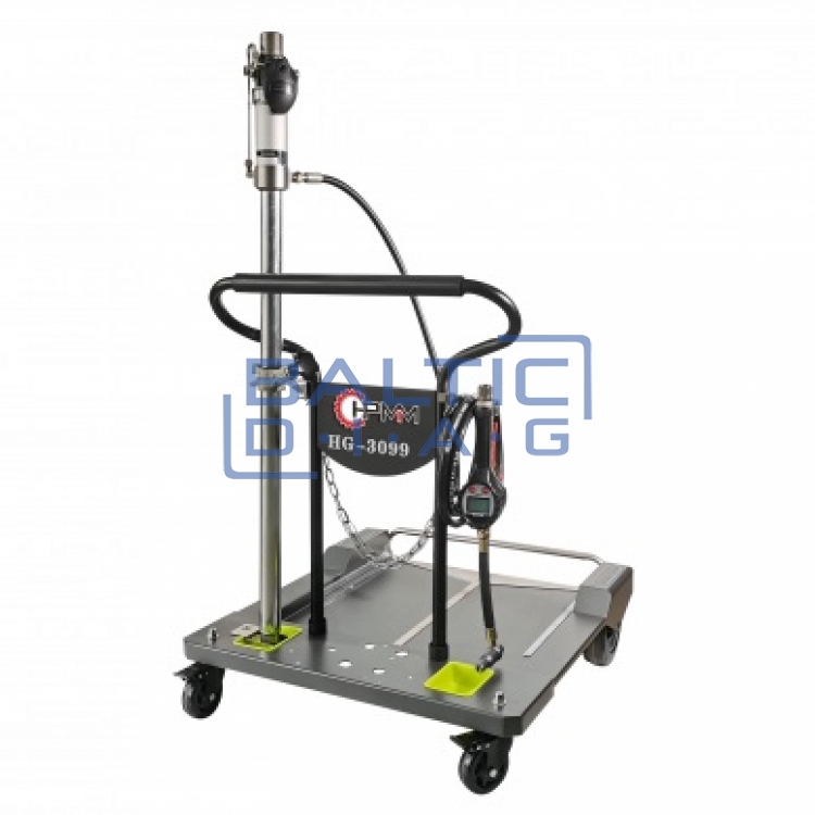 Oil pump for liquid oil with wheels for barrels from 180 to 200 L