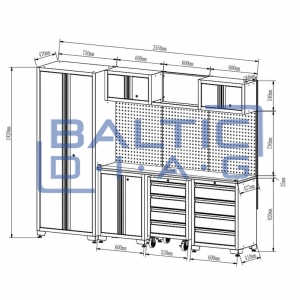 Professional workbench set with mobile cabinet for workshops, garages, and auto services, 13 pcs. Professional workbench set with mobile cabinet for workshops, garages, and auto services, 13 pcs.