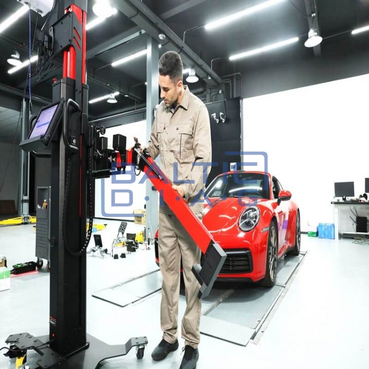 Wheel alignment stand autel IA900WA with MaxiSys 909 diagnostic equipment and rim holders