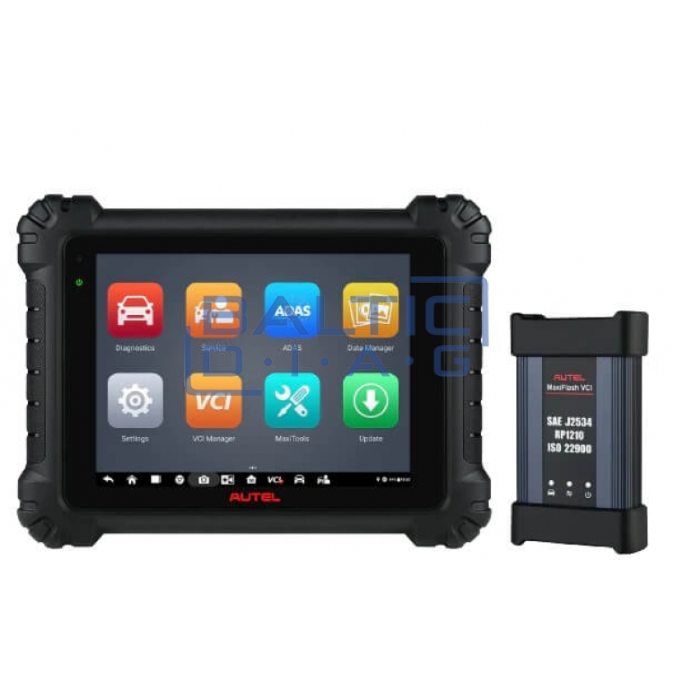 Wheel alignment stand Autel IA900WA with MaxiSys 909 diagnostic equipment and tire grippers