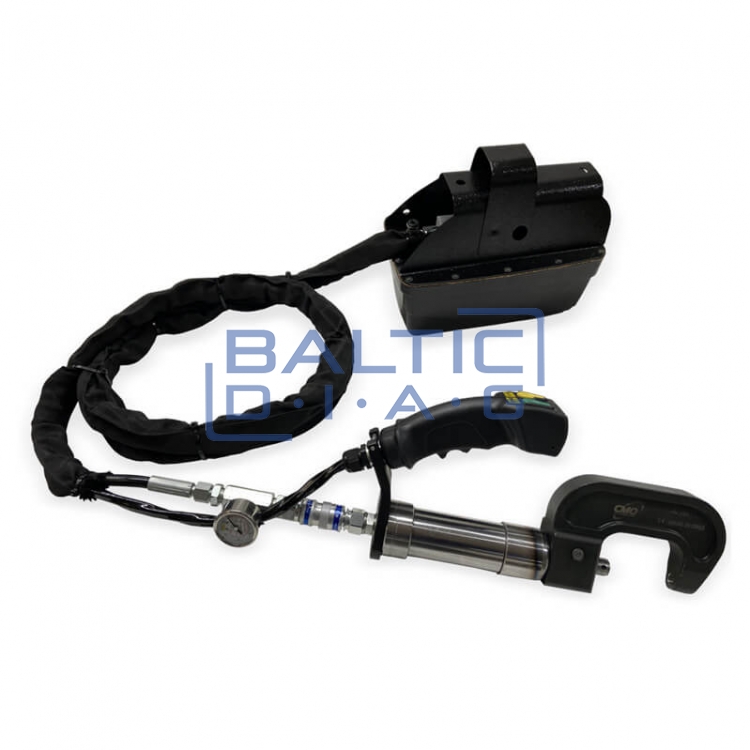 8-ton riveting machine with a small C-shaped steel body, remote control, and universal die kit