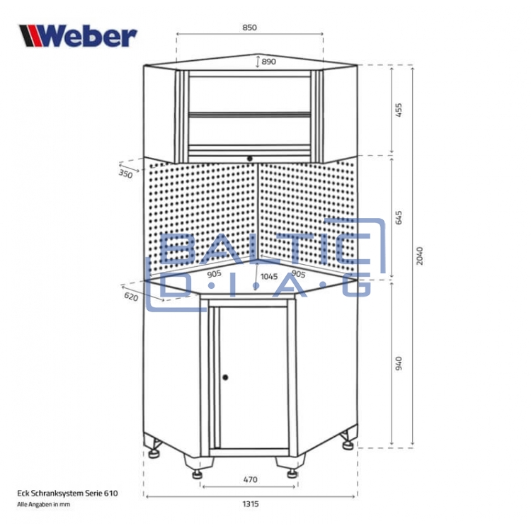 Profesionalus kampinis darbastalis 610 Weber