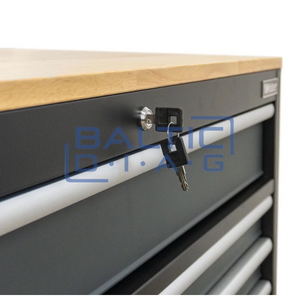 Mobile workshop trolley with 9 drawers and wooden worktop Weber