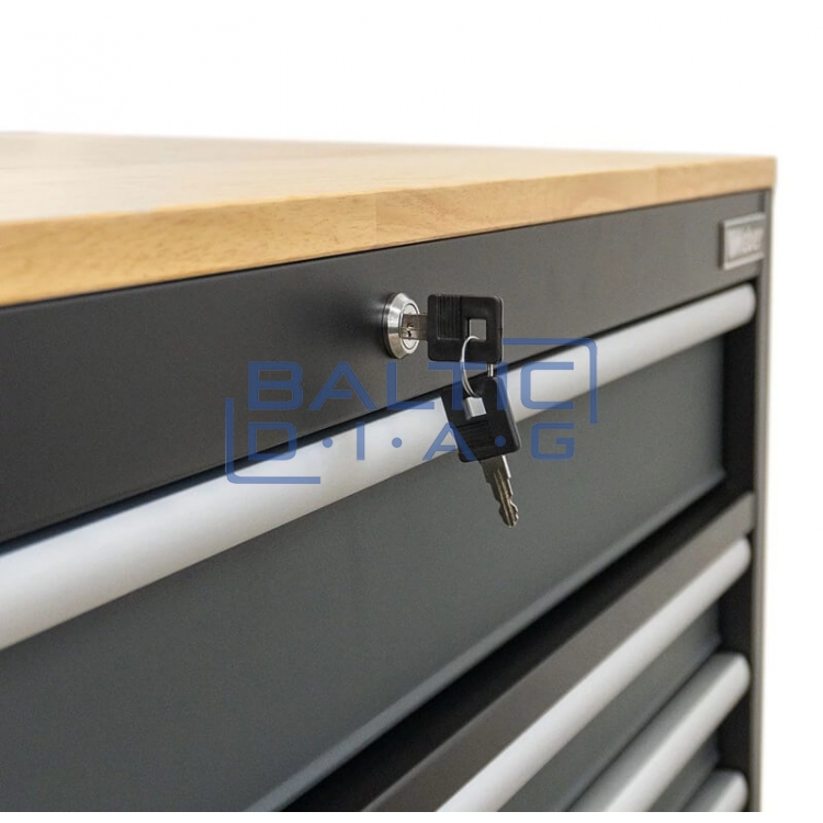 Mobile workshop trolley with 9 drawers and wooden worktop Weber