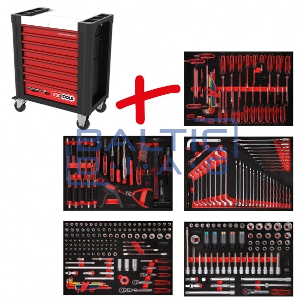 Комплект инструментальной тележки Performanceplus P10 с 299 инструментами, 5 ящиков KS Tools