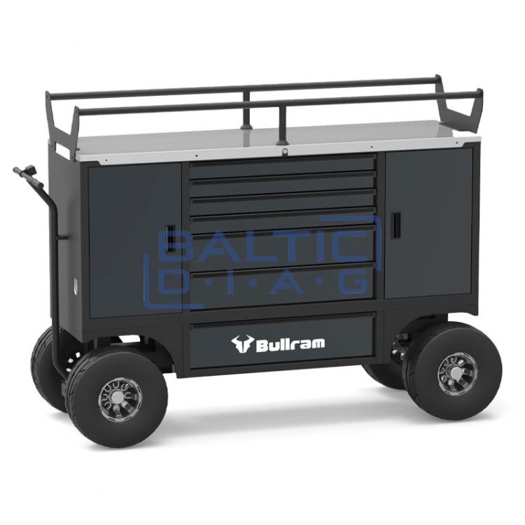 Mobile workbench/tool cabinet with 7 drawers and top rack Bullram RoadMaster
