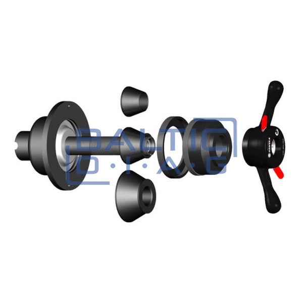 Centering shaft Kit Ø40 mm with conical section, 240 mm, with 3 cones and clamping handle