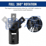 Impact extension bar and adapter set 1/4"+3/8"+1/2" 18 pcs