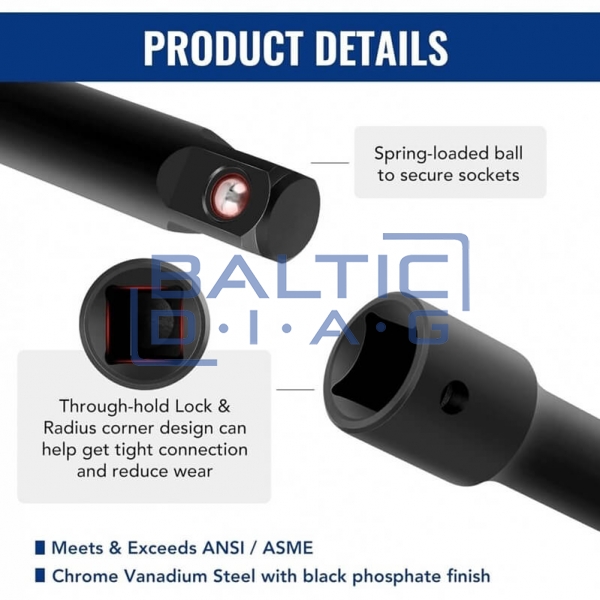 Impact extension bar and adapter set 1/4"+3/8"+1/2" 18 pcs
