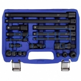 Smūginių prailgintojų ir adapterių rinkinys 1/4"+3/8"+1/2" 18 vnt.
