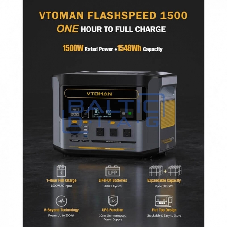 Nešiojamas akumuliatorius su valdymo bloku FlashSpeed 1500 VTOMAN