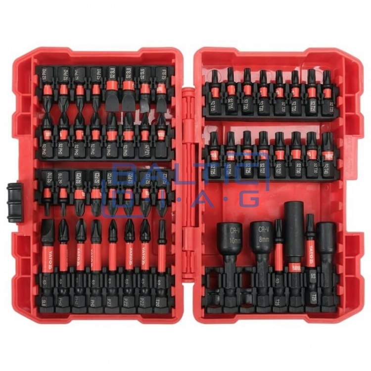 Набор ударных бит 1/4" – Шлицевые, PZ, PH, TORX, 54 шт.